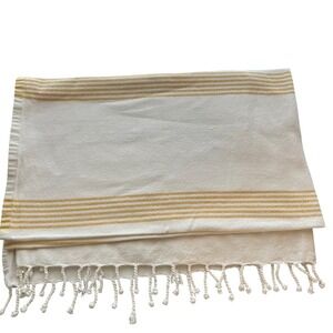 Zestt Throw Blanket Unisex 48x32 Cream Yellow Striped Organic Cotton Tassel Boho